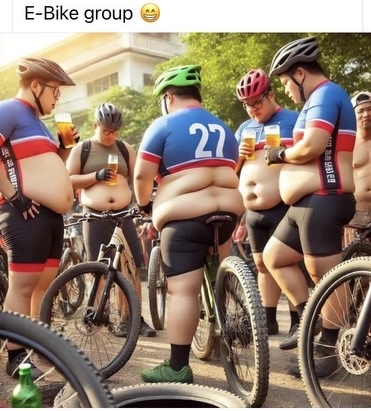 E-bike group meme for the OBX Bike Crawl scoring section